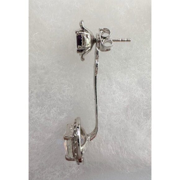 Amethyst Flower Stud Earrings with Beautiul (Removable) Rainbow Topaz Dangles - Picture 9 of 16